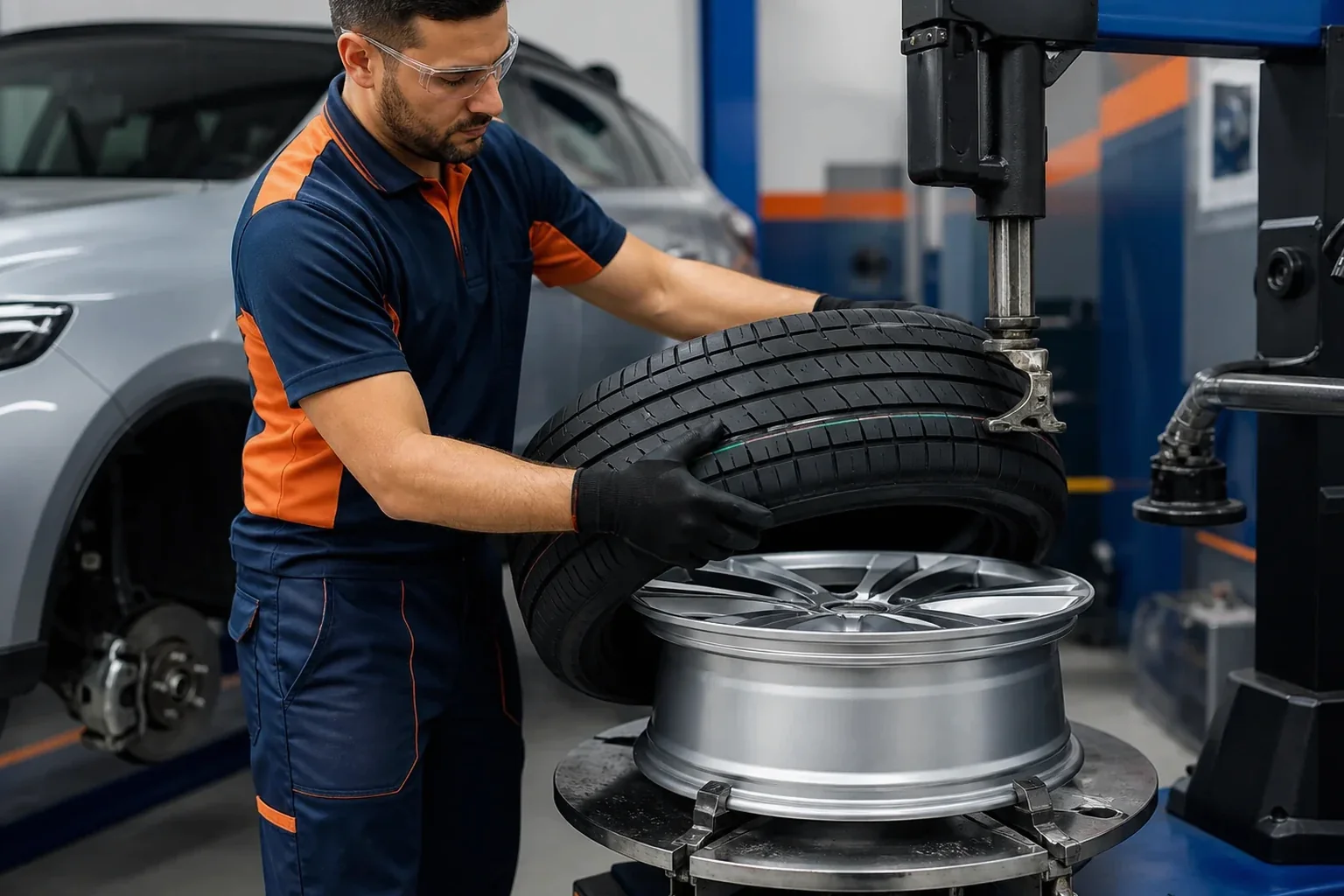 Profissional realizando a troca de pneus em Canoas.