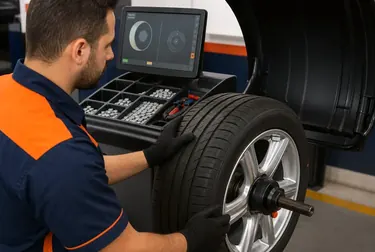 Profissional realizando balanceamento de rodas em Canoas.